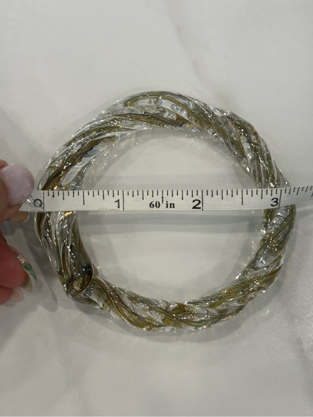 Dichroic Twist Bracelet Art Glass Bangle in Clear Gold Shimmering Tones - Picture 8 of 9
